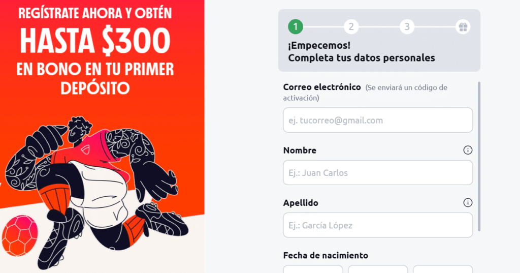 Betano pantalla de registro