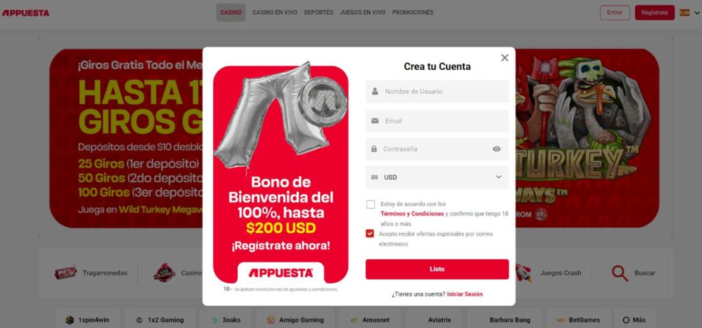 bono de bienvenida appuesta